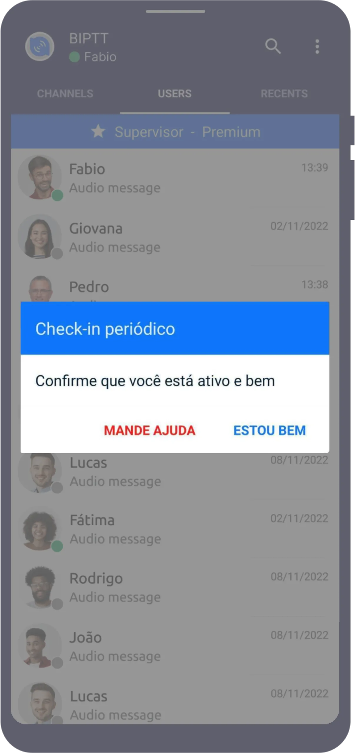 Periodic check-in screen