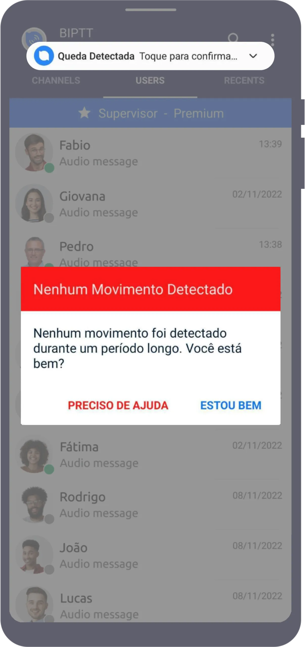 Fall detection screen (Man Down)